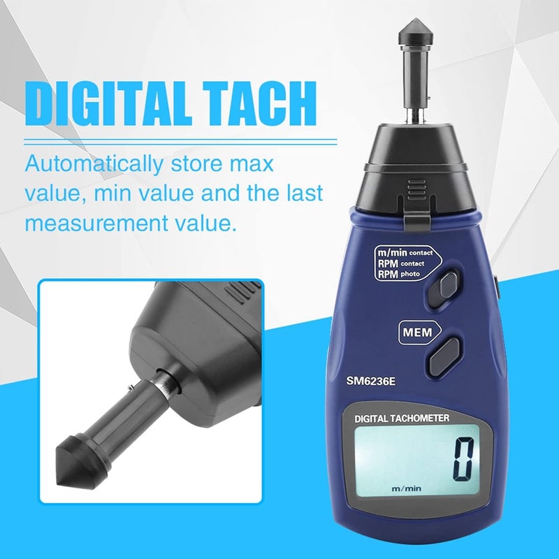 KooingTech Digital Tachometer DT6236E RPM Meter with Large Display, RPM Meter for Small Engines, 2.5 to 99999 RPM Chainsaw RPM Tachometer 5 Digits Tach LCD Rotation Gauge Meter 96 Data Logging - Image 2
